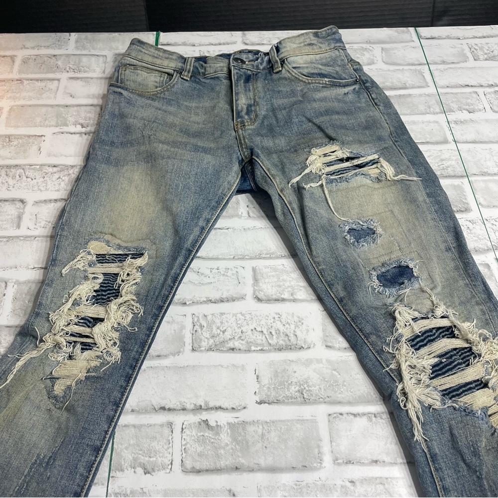 Crysp Denim Men’s Distressed Biker Pants Skinny stretch Fit Size 29 x 31. Used.